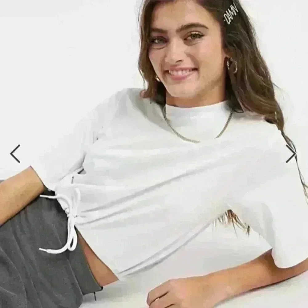 Monki White Shirt Crop Top oversized cut basic Size L